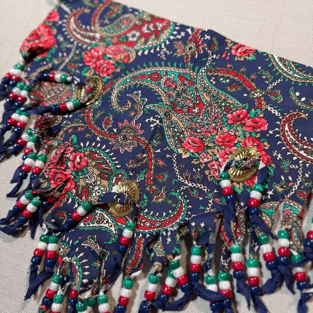 Western Southwest Paisley Conchos Beads Cowboy Vintage Boho Scarf Fringe